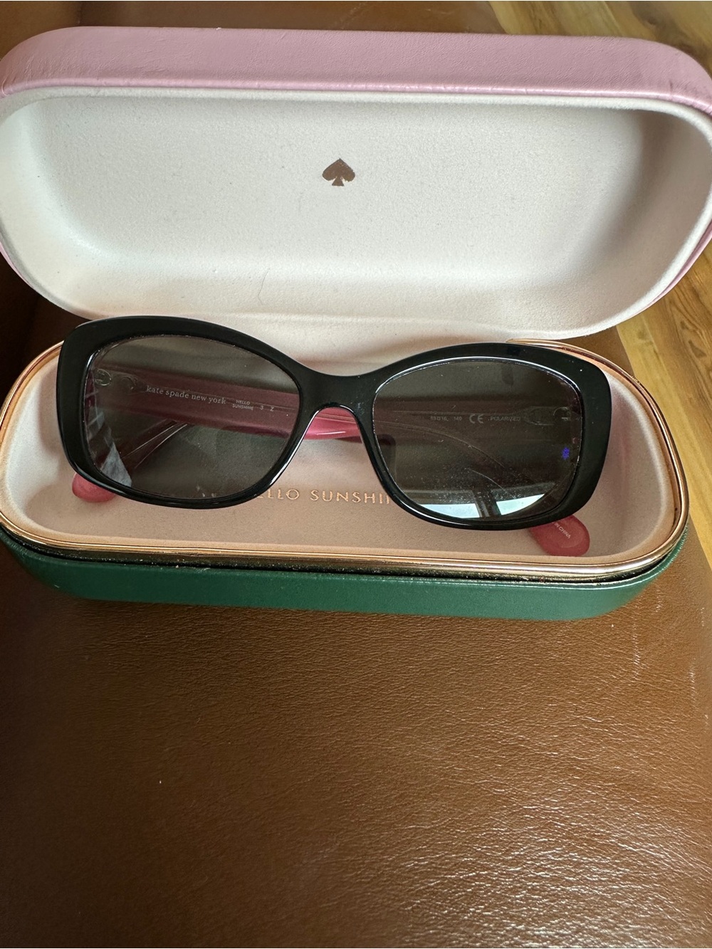 kate spade Black Sunglasses with Pink Temple Accents